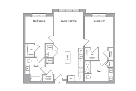 two bedroom floor plan at The James apartments Park Ridge